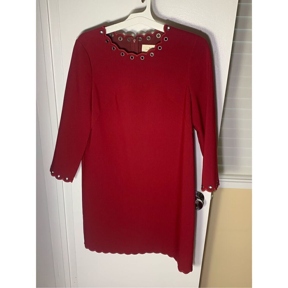KATE SPADE Red Grommet Scallop Trim Shift Dress Size 10 Lined Summer $298